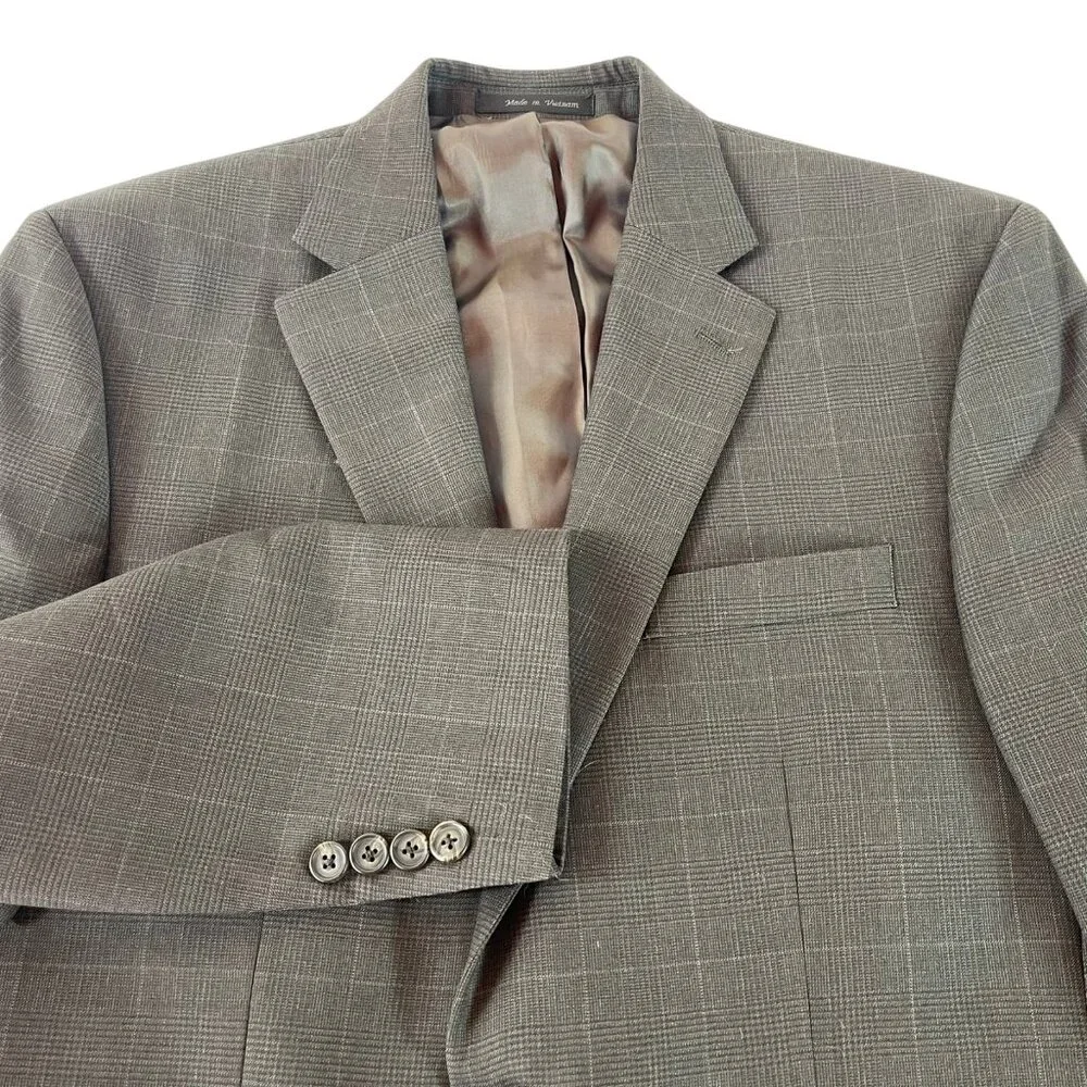 Ralph Lauren Wool Two Button Blazer Mens 40R Gray Plaid Pockets Suit Jacket
